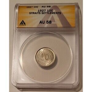 Straits Settlements -Malaysia- George V 1927 Silver 10 Cents AU58 ANACS